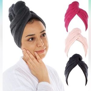 Brand New Set of 3 Terrycloth Towel Wraps Hair Cap Turbans Quick Dry Absorbent